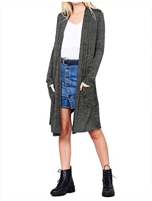 LALABEE Women's Long-Line Long Sleeve Open Front Cardigan with Pockets (S-3XL)