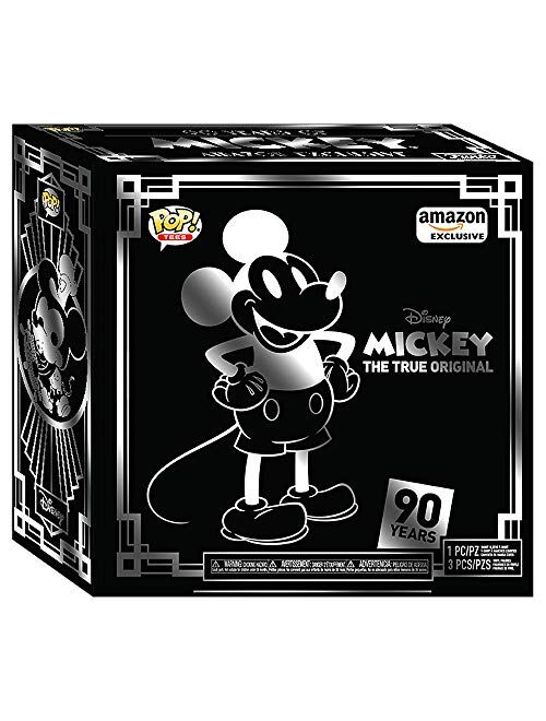 Funko Pop! 3 Pack & Tee: Disney - Mickey's 90th T-Shirt & Silver Steamboat Willie, Conductor, & Apprentice, Size Medium, Multicolor