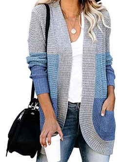 Women's Long Sleeve Open Front Casual Lightweight Soft Knit Cardigan Sweater Outerwear with Pockets