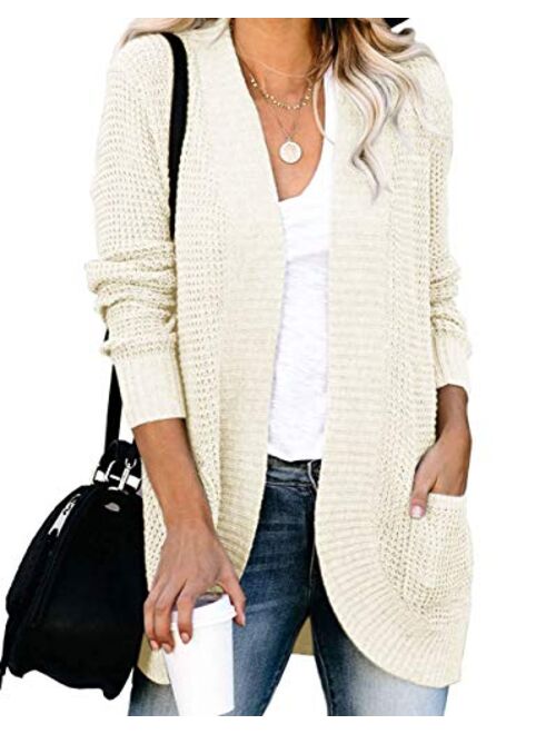 ZESICA Women's Long Sleeve Open Front Casual Lightweight Soft Knit Cardigan Sweater Outerwear with Pockets