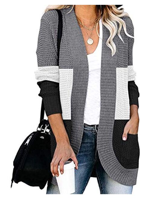 ZESICA Women's Long Sleeve Open Front Casual Lightweight Soft Knit Cardigan Sweater Outerwear with Pockets