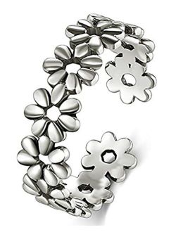 BORUO 925 Sterting Silver Toe Ring, Daisy Flower Hawaiian Adjustable Band Ring, Benefiting The American Red Cross.