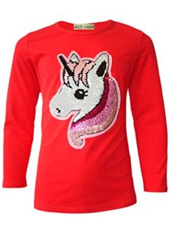 Girls Unicorn Sequin Emoji Print Emoticon Faces Face Tees Top for Girls with Re