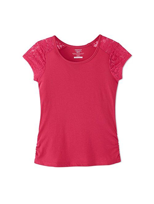 French Toast Girls' Short Sleeve Lace Shoulder Tee