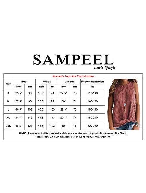 SAMPEEL Womens Summer Sleeveless Waffle Knit Twist Knot Tank Tops Loose Fitted T-Shirts