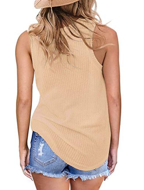 SAMPEEL Womens Summer Sleeveless Waffle Knit Twist Knot Tank Tops Loose Fitted T-Shirts