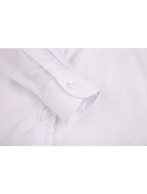 AOLIWEN Girls Long Sleeve Ruffle Shirts School Uniform Blouse Slim Fit Shirt