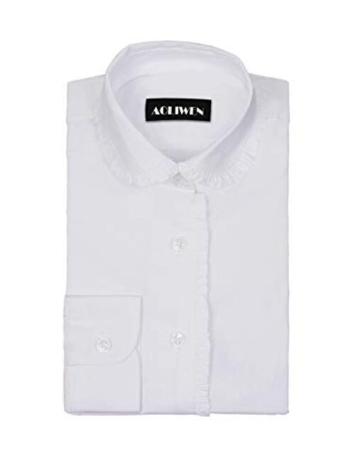 AOLIWEN Girls Long Sleeve Ruffle Shirts School Uniform Blouse Slim Fit Shirt