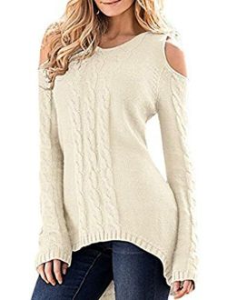 Merryfun Women's Cold Shoulder Sweater Fall Long Sleeve Knit Pullover Tops