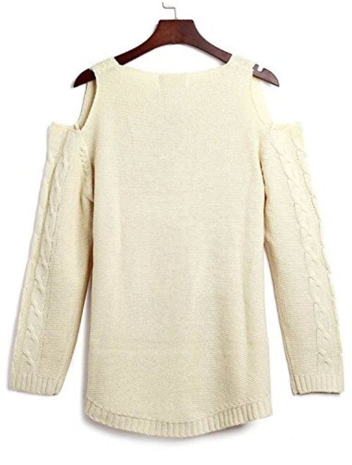 Merryfun Women's Cold Shoulder Sweater Fall Long Sleeve Knit Pullover Tops