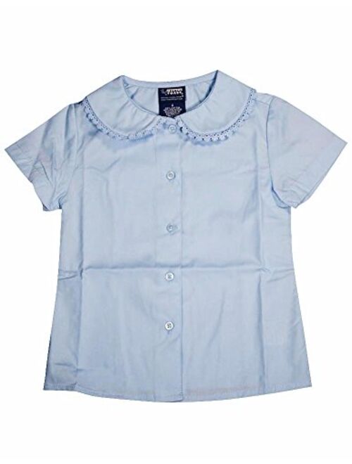 French Toast - Little Girls' Short Sleeve Peter Pan Lace Trim Blouse