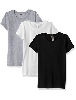 Clementine Apparel Girl's 3 Pack Short Sleeve T Shirts Easy Tag Comfort Crew Neck Soft 100% Cotton Undershirt Tees (3710)