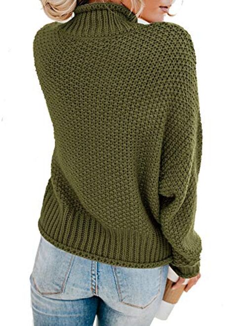 Ybenlow Womens Turtleneck Sweaters Batwing Long Sleeve Casual Loose Oversized Chunky Knit Pullover Jumper Tops