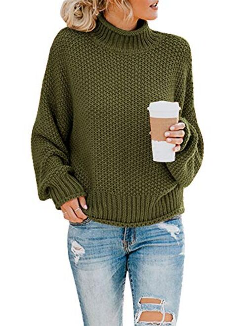 Ybenlow Womens Turtleneck Sweaters Batwing Long Sleeve Casual Loose Oversized Chunky Knit Pullover Jumper Tops