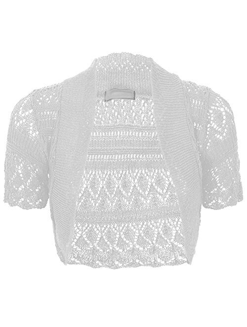 Womens Ladies Open Front Short Sleeve Knitted Crochet Crop Shrug Cardigan Top