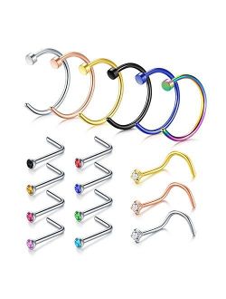 Incaton Nose Rings, 33PCS 22G 316L Surgical Stainless Steel Body Jewelry Piercing Nose Ring Studs