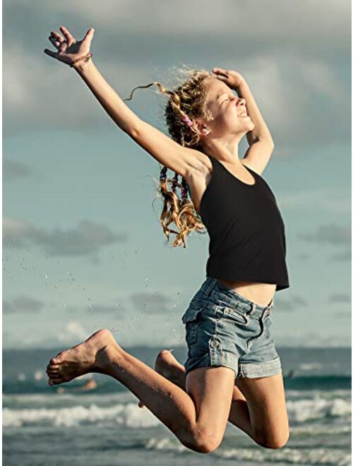 SATINIOR 4 Pieces Girls Dance Tank Tops Cotton Racerback Crop Tank Tops Sleeveless Top for Gymnastics and Dancewear
