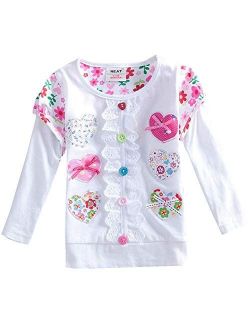 JUXINSU Cotton Toddler Girls Long Sleeve Pink t-Shirt Flower for Baby Girl Kids Autumn Clothes 1-6 Years L339