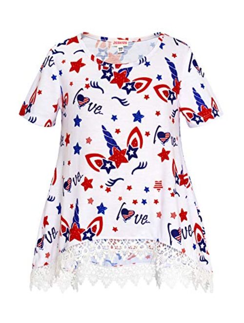 JESKIDS Girls Lace Tunic Tops Unicorn Short/Long Sleeve Loose Blouse T-Shirts with Pockets 4-11 Years