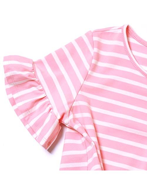 Girl's Short Sleeve Crop Top Tie Front Knot Casual Striped Tops Tee T Shirt 4-13Y 