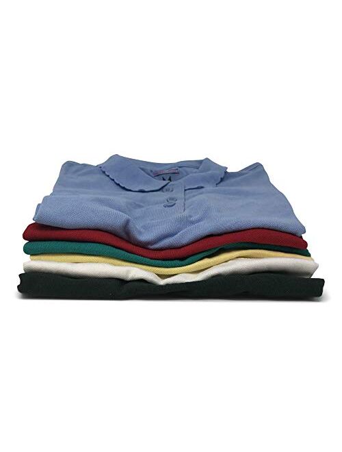Andrew Scott Basics 5-Pack Girls' Short Sleeve Pique Polo Shirts/School Uniform Polo Shirts