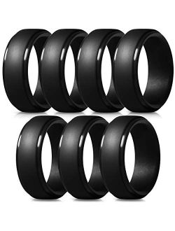 ThunderFit Men's Silicone Ring, Step Edge Rubber Wedding Band, 10mm Wide, 2.5mm Thick