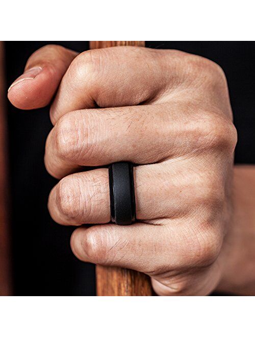 ThunderFit Men's Silicone Ring, Step Edge Rubber Wedding Band, 10mm Wide, 2.5mm Thick