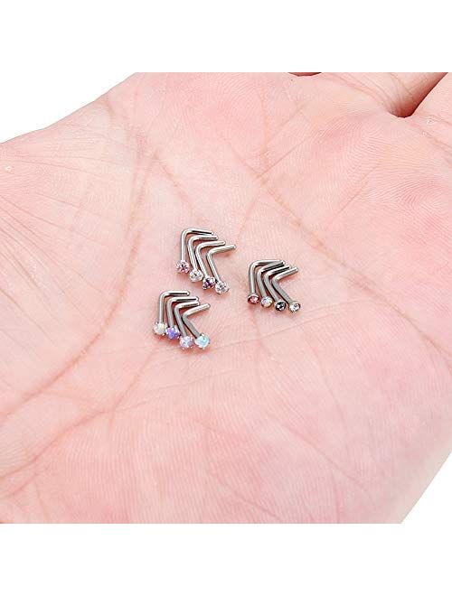 Kridzisw 12 Pcs 18G 20G Nose Rings Studs Surgical Steel Nose Nostril CZ Inlaid 2MM Piercing Jewelry for Women Men Girl