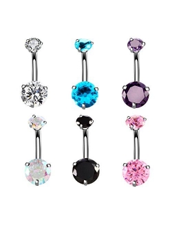 YHMM 14G Surgical Steel Belly Button Rings Round Cubic Zirconia Navel Barbell Stud Body Piercing