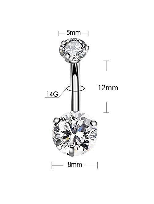 YHMM 14G Surgical Steel Belly Button Rings Round Cubic Zirconia Navel Barbell Stud Body Piercing