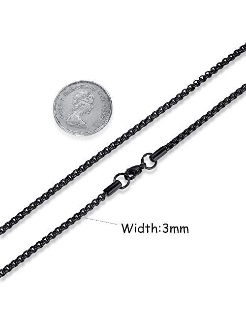 FOSIR 2-4MM Mens Womens Stainless Steel Black Rolo Cable Chain Necklace 18-36 Inch