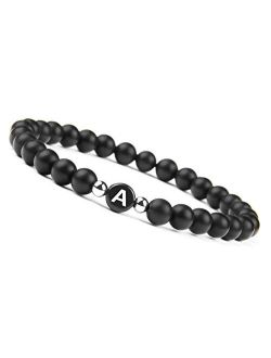 GD GOOD.designs - Black Onyx Handmade Bracelet w/Engraved Initial | Natural Stones 6mm Personalized Letter Engraving