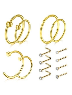 18g Nose Rings Studs L-Shaped Nose Studs Screw Stainless Steel Nose Rigns Piercing Jewelry Set 36pcs