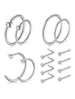 18g Nose Rings Studs L-Shaped Nose Studs Screw Stainless Steel Nose Rigns Piercing Jewelry Set 36pcs
