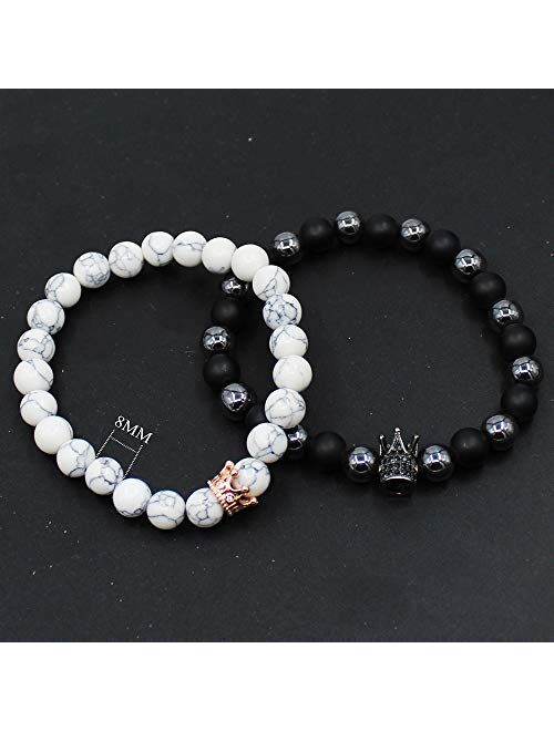 UEUC King&Queen Crown Distance Couple Bracelets His and Her Friendship 8mm Beads Bracelet