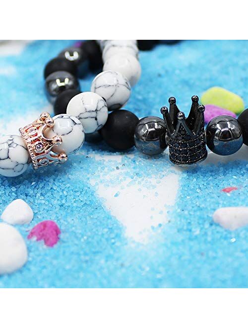 UEUC King&Queen Crown Distance Couple Bracelets His and Her Friendship 8mm Beads Bracelet