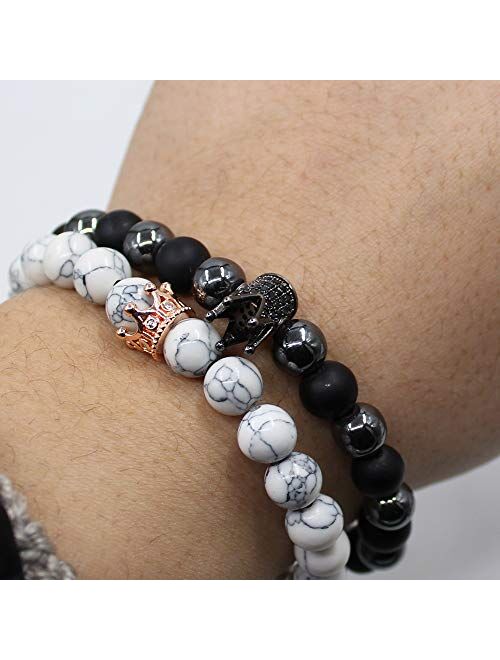 UEUC King&Queen Crown Distance Couple Bracelets His and Her Friendship 8mm Beads Bracelet