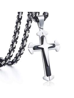 Trendsmax Cross Pendant Necklace Mens Boys Stainless Steel Gold Silver Byzantine Chain 22 24 26 28 30inch