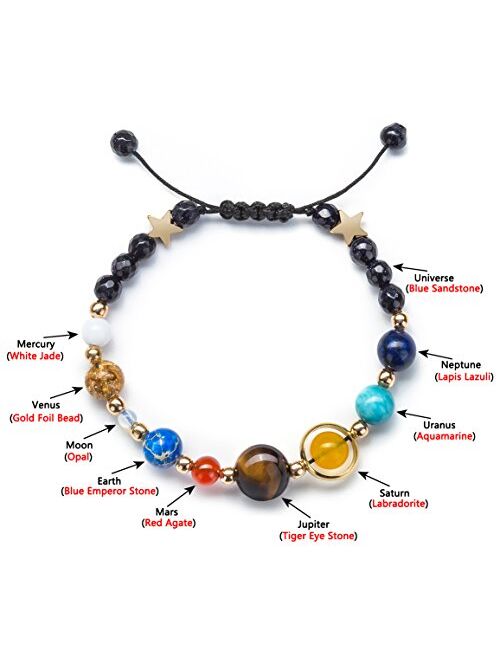 Fesciory Women Solar System Bracelet Universe Galaxy The Eight Planets Guardian Star Natural Stone Beads Bracelet Bangle Gifts for Girls