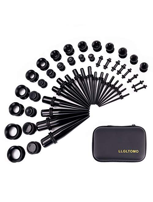 LLGLTEC Ear Stretching Kit 50 Pieces 14G-00G Ear Gauges Expander Set Acrylic Tapers and Plugs & Silicone Tunnels Body Piercing Jewelry Set with EVA Box