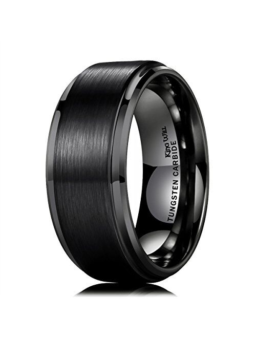 King Will Duo 8mm/10mm Mens Brushed Tungsten Carbide Wedding Band Ring Polish Finished Comfort Fit Black/Silver/Blue/Rose Gold