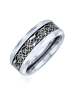 Bling Jewelry Two Tone Celtic Knot Dragon Inlay Couples Titanium Wedding Band RingsforMen for Women Comfort Fit 8MM More Colors
