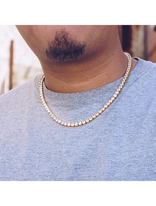 NIV'S BLING Tennis Chain for Men and Women 14K Gold Plated Iced Lab Diamond 1 Row Necklace (Yellow/Black/White/Canary)