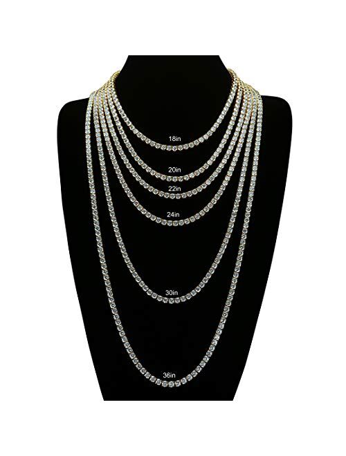 NIV'S BLING Tennis Chain for Men and Women 14K Gold Plated Iced Lab Diamond 1 Row Necklace (Yellow/Black/White/Canary)