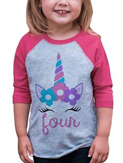 7 ate 9 Apparel Girls Four Birthday Unicorn Raglan Tee Pink