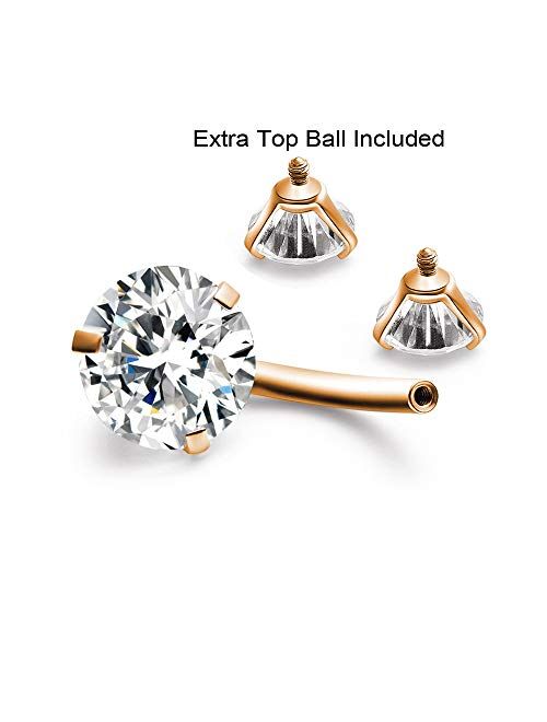 Gnoliew Belly Button Rings Round Cubic Zirconia Navel Barbell Stud Body Piercing