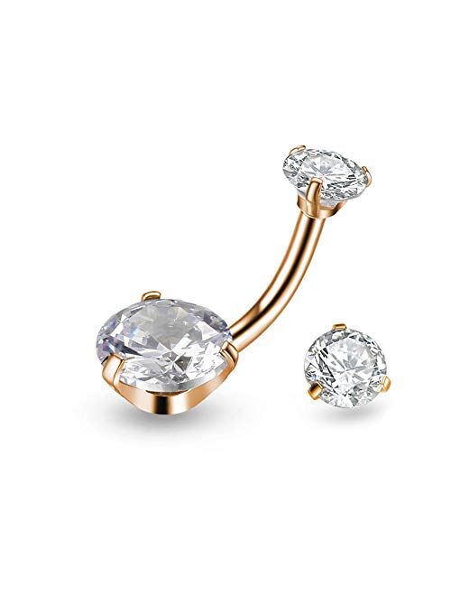 Gnoliew Belly Button Rings Round Cubic Zirconia Navel Barbell Stud Body Piercing