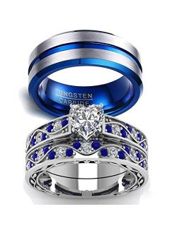 loversring Couple Ring Bridal Sets His Hers Women 10k White Gold Filled Men Tungsten Carbide Wedding Engagement Ring Band