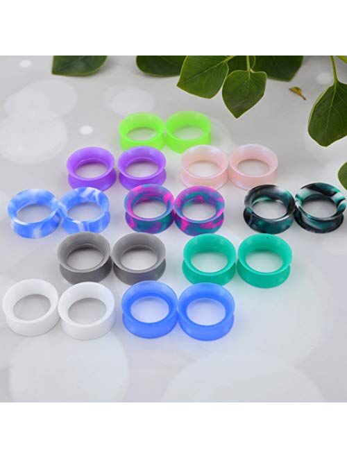 Jewseen 20PCS Soft Silicone Ear Gauges Flesh Tunnels Plugs Stretchers Expander Double Flared Flesh Tunnels Ear Piercing Jewelry
