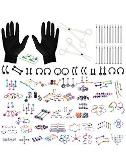 BodyJ4You 156PC Body Piercing Kit Lot 14G 16G Belly Ring Labret Tongue Tragus Random Mix Jewelry